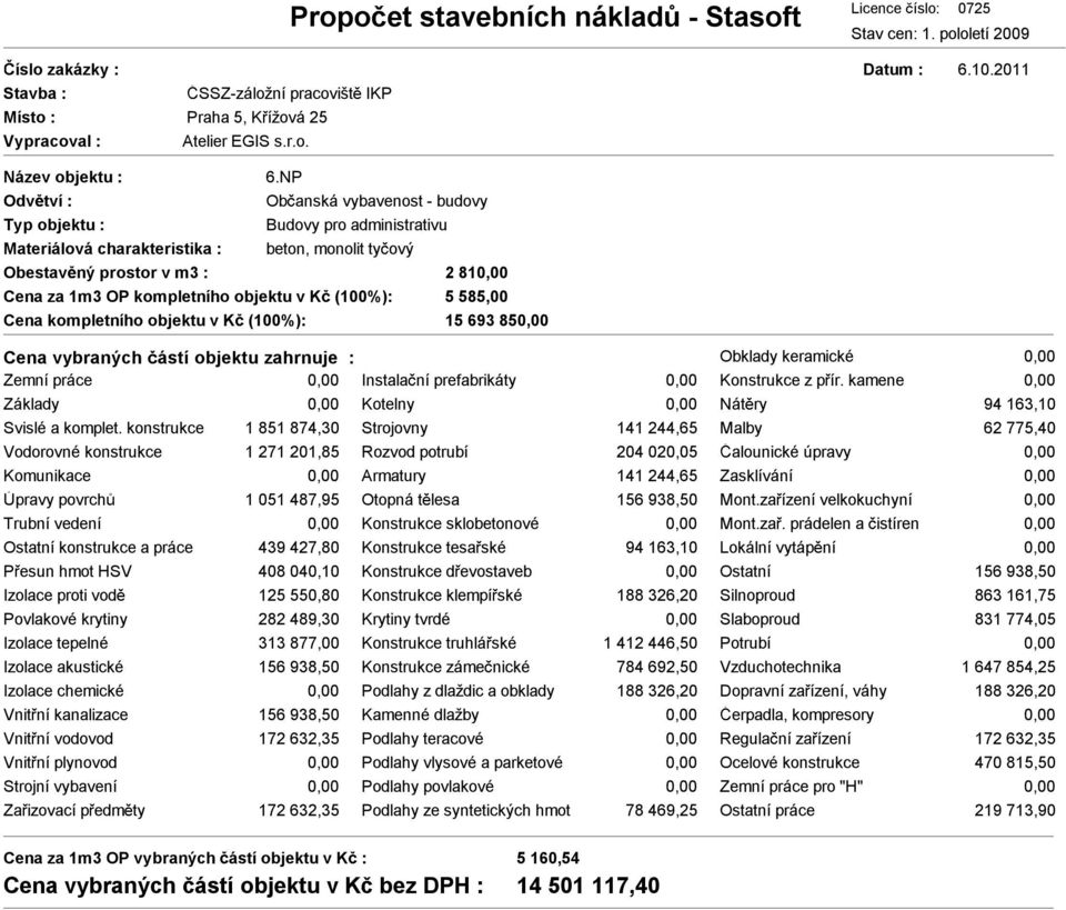 evostaveb 125 550,80 Konstrukce klempí ské 282 489,30 Krytiny tvrdé 313 877,00 Konstrukce truhlá ské 156 938,50 Konstrukce záme nické Podlahy z dlaždic a obklady 156 938,50 Kamenné dlažby 172 632,35