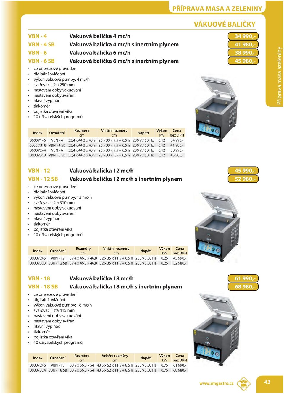 programů Vnitřní rozměry 00007146 VBN - 4 33,4 x 44,3 x 43,9 26 x 33 x 9,5 + 6,5 h 230 V / 50 Hz 0,12 34 990,- 0000 7318 VBN - 4 SB 33,4 x 44,3 x 43,9 26 x 33 x 9,5 + 6,5 h 230 V / 50 Hz 0,12 41