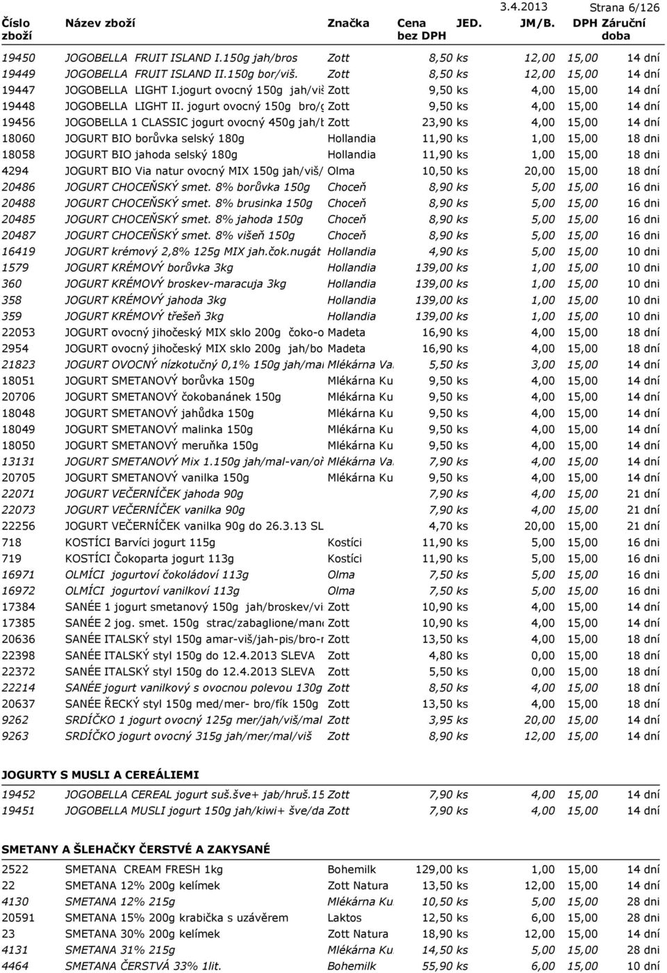 jabl. Zott 23,90 ks 4,00 18060 JOGURT BIO borůvka selský 180g Hollandia 11,90 ks 18058 JOGURT BIO jahoda selský 180g Hollandia 11,90 ks 4294 JOGURT BIO Via natur ovocný MIX 150g