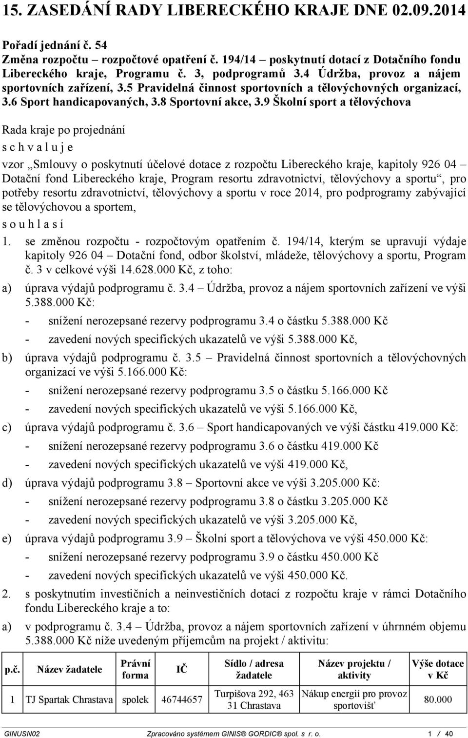 9 Školní sport a tělovýchova Rada kraje po projednání schvaluje vzor Smlouvy o poskytnutí účelové z rozpočtu kého kraje, kapitoly 926 04 Dotační fond kého kraje, Program resortu zdravotnictví,