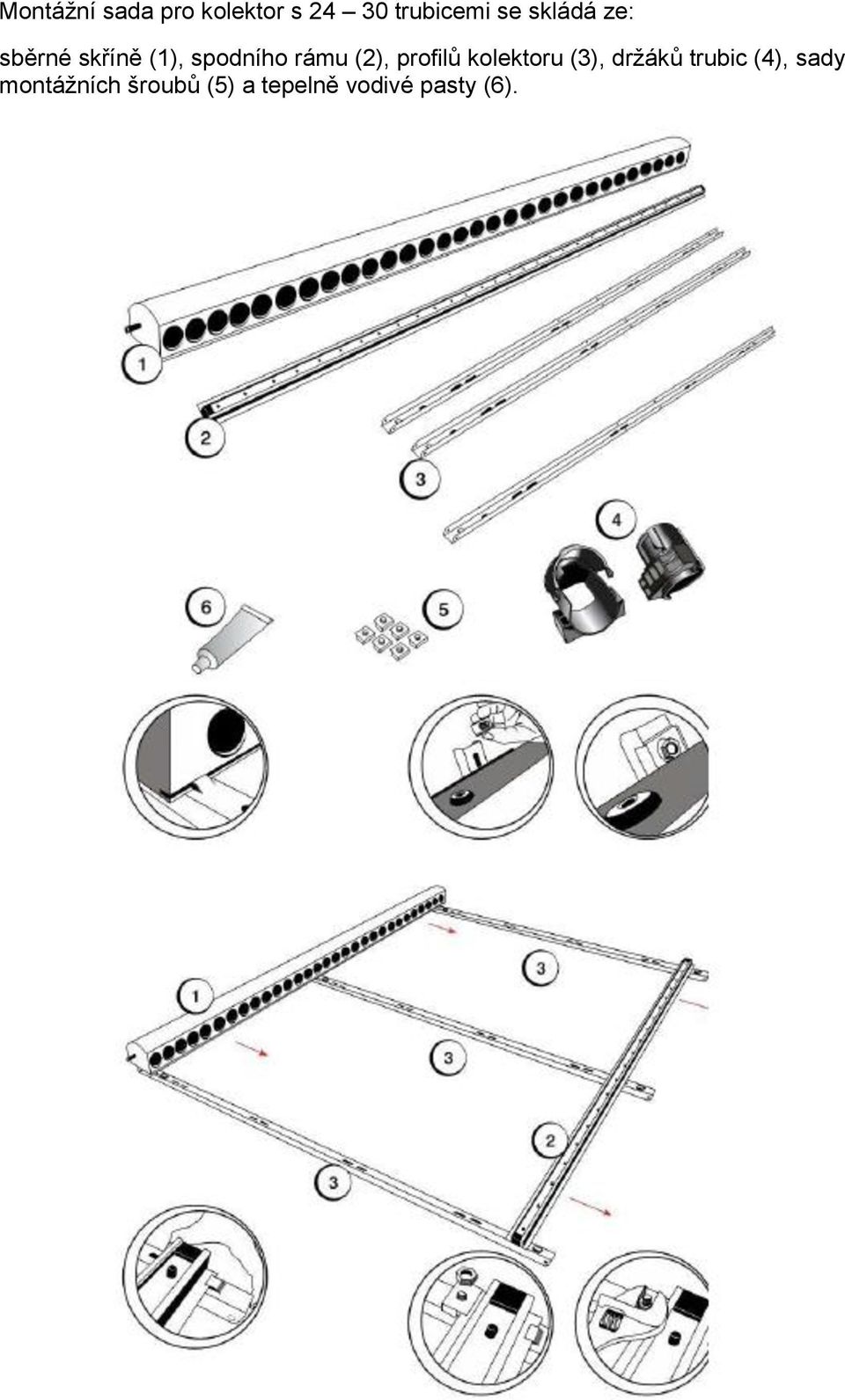 profilů kolektoru (3), držáků trubic (4), sady