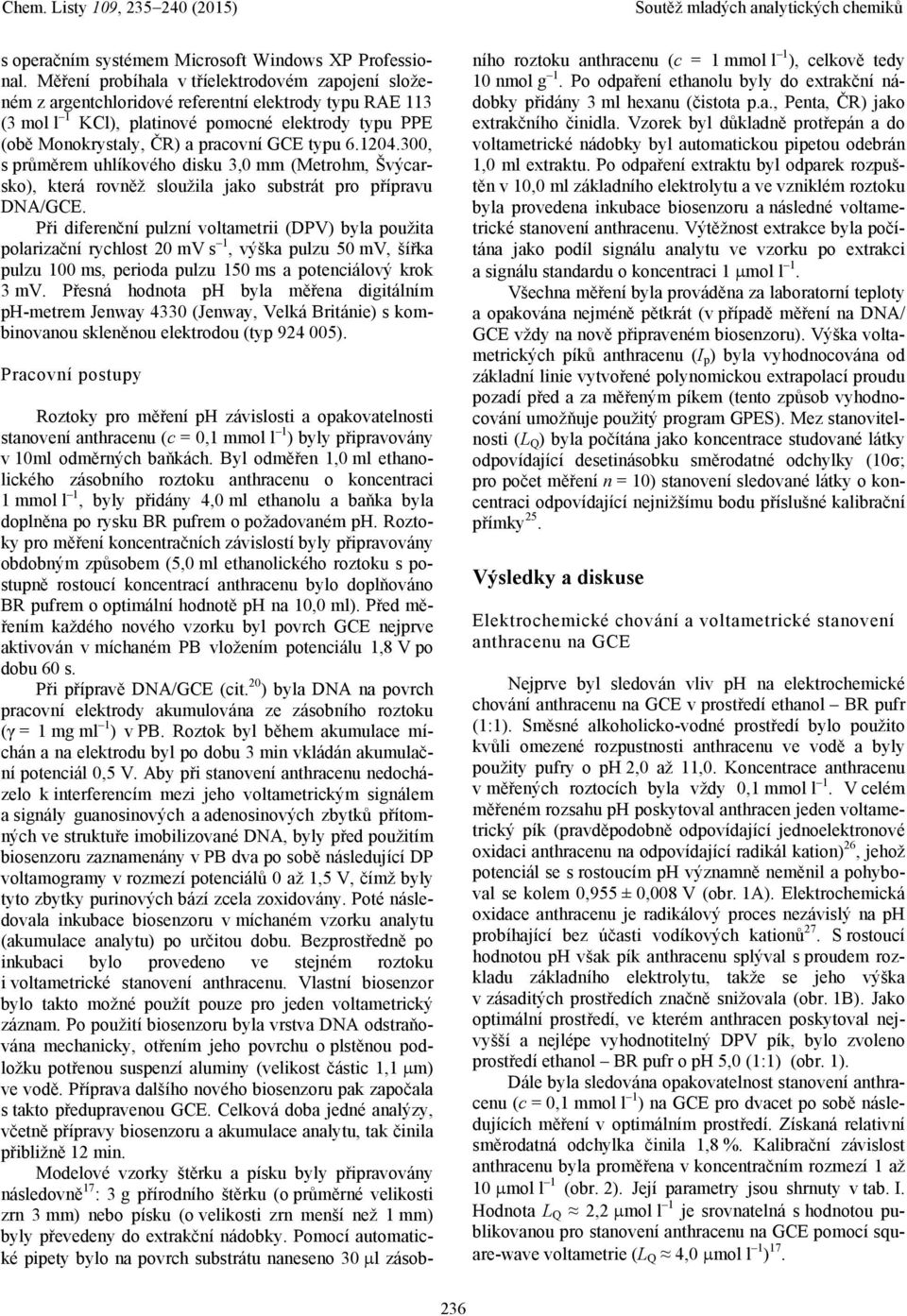 typu 6.1204.300, s průměrem uhlíkového disku 3,0 mm (Metrohm, Švýcarsko), která rovněž sloužila jako substrát pro přípravu DA/GCE.