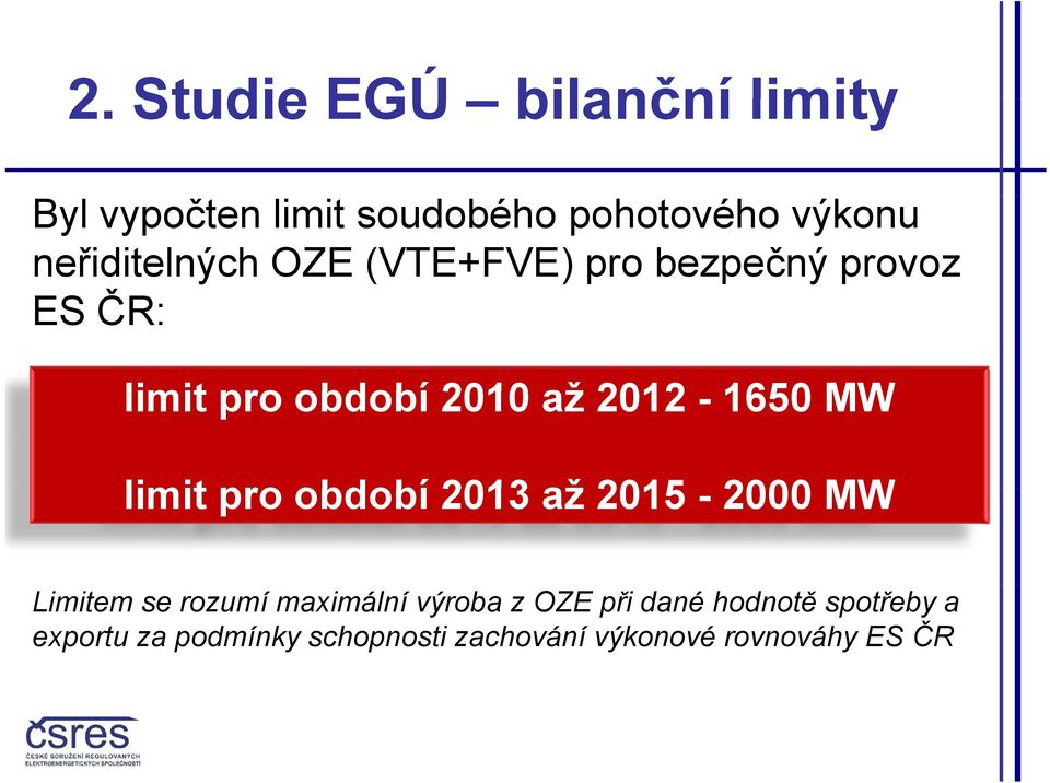 2012-1650 MW limit pro období 2013 až 2015-2000 MW Limitem se rozumí maximální výroba