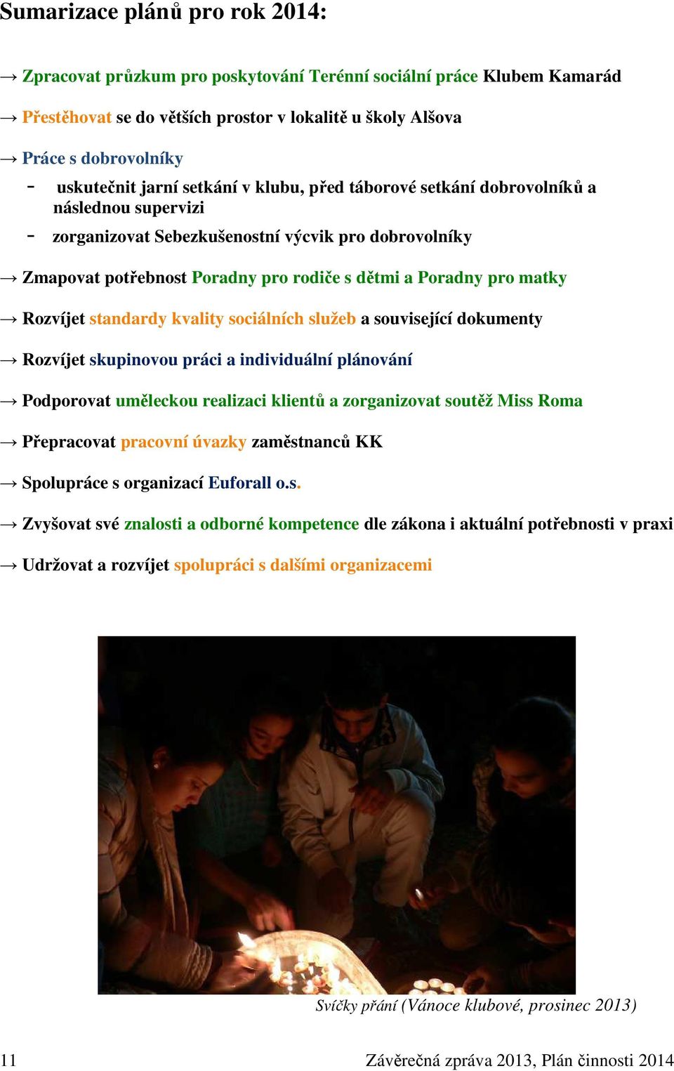 matky Rozvíjet standardy kvality sociálních služeb a související dokumenty Rozvíjet skupinovou práci a individuální plánování Podporovat uměleckou realizaci klientů a zorganizovat soutěž Miss Roma