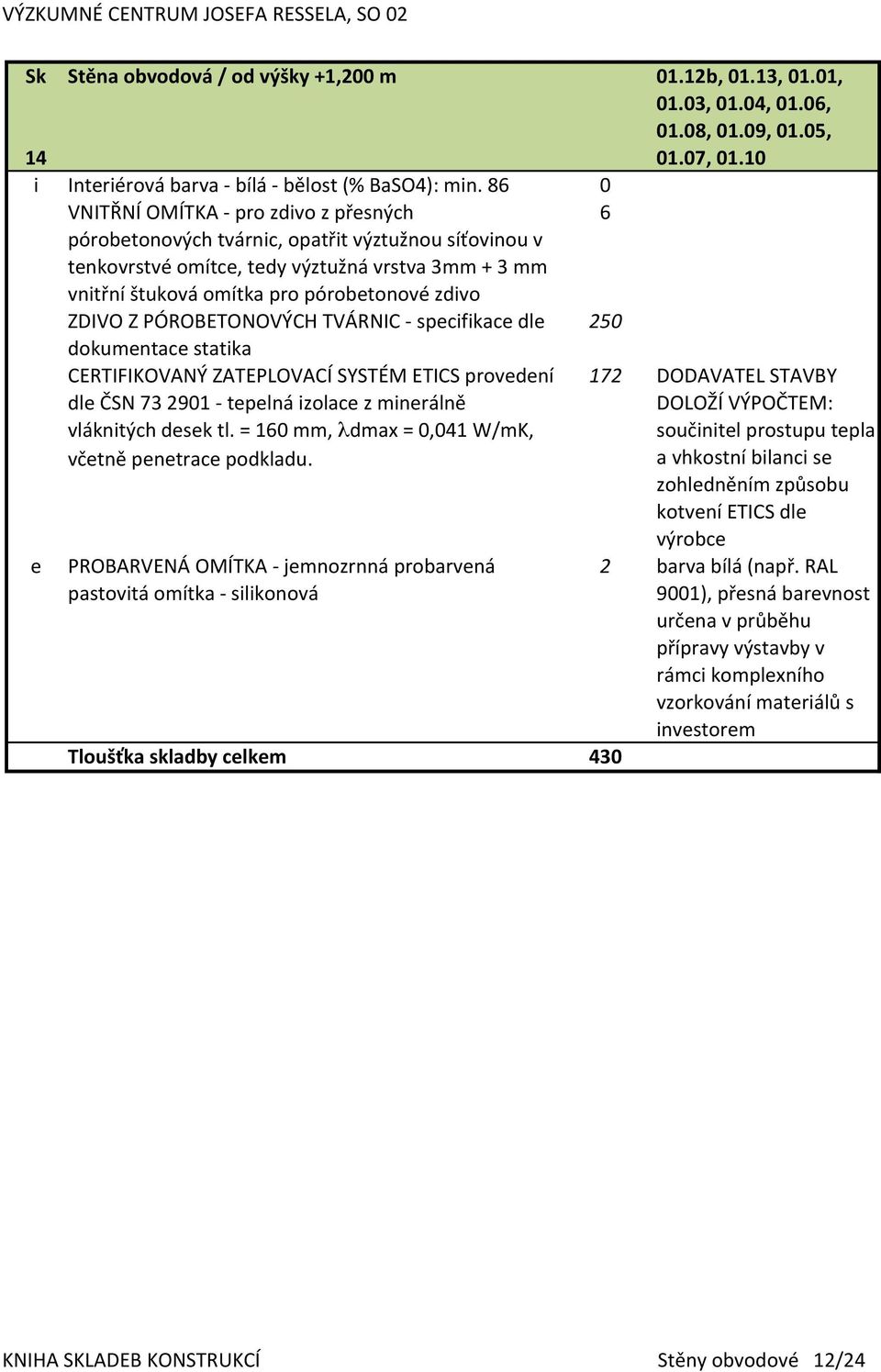 )=)10)mm,)λdmax)=)0,041)w/mk,) včetně)penetrace)podkladu.) e PROBARVENÁ)OMÍTKA)C)jemnozrnná)probarvená) pastovitá)omítka)c)silikonová Tloušťka(skladby(celkem 430 01.12b,(01.13,(01.01,( 01.03,(01.