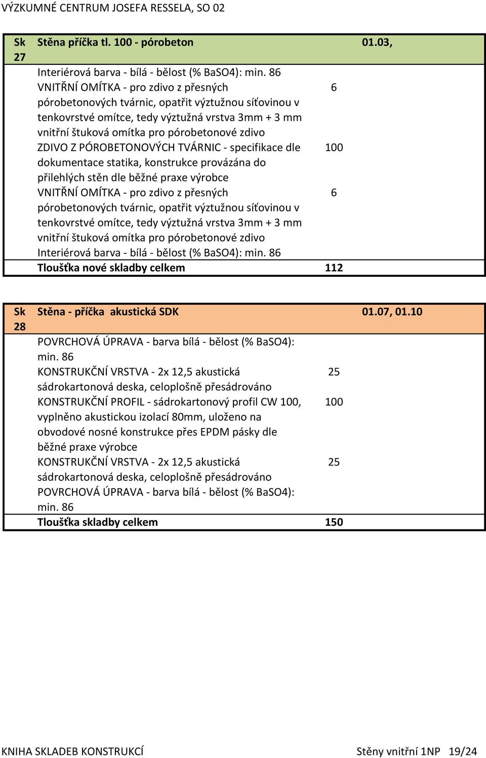 )8 Tloušťka(nové(skladby(celkem 112 Stěna(Y(příčka((akustická(SDK 01.07,(01.10 28 POVRCHOVÁ)ÚPRAVA)C)barva)bílá)C)bělost)(%)BaSO4):) min.