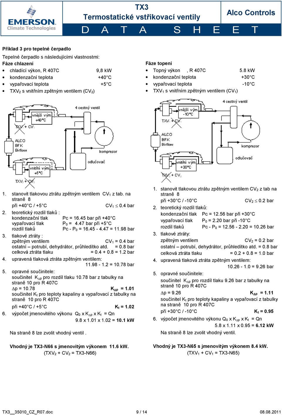 stanovit tlakovou ztrátu zpětným ventilem CV 1 z tab. na straně 8 při +40 C / +5 C CV 1 0.4 bar 2. teoretický rozdíl tlaků : kondenzační tlak Pc = 16.45 bar při +40 C vypařovací tlak P 0 = 4.