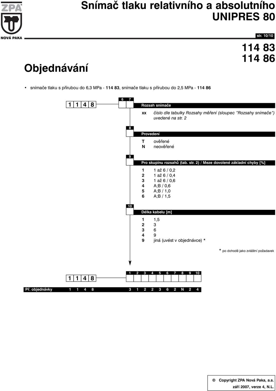 2 8 Provedení T N ověřené neověřené 9 Pro skupinu rozsahů (tab. str.