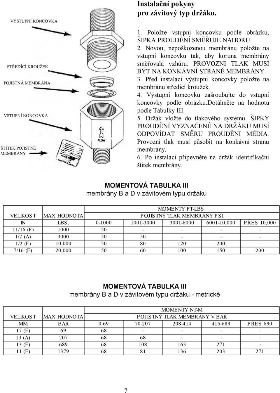 PROVOZNÍ TLAK MUSÍ ÝT NA KONKÁVNÍ STRANĚ MEMRÁNY. 3. Před instlcí ýstupní koncoky položte n membránu středící kroužek. 4. Výstupní koncoku zšroubujte do stupní koncoky podle obrázku.
