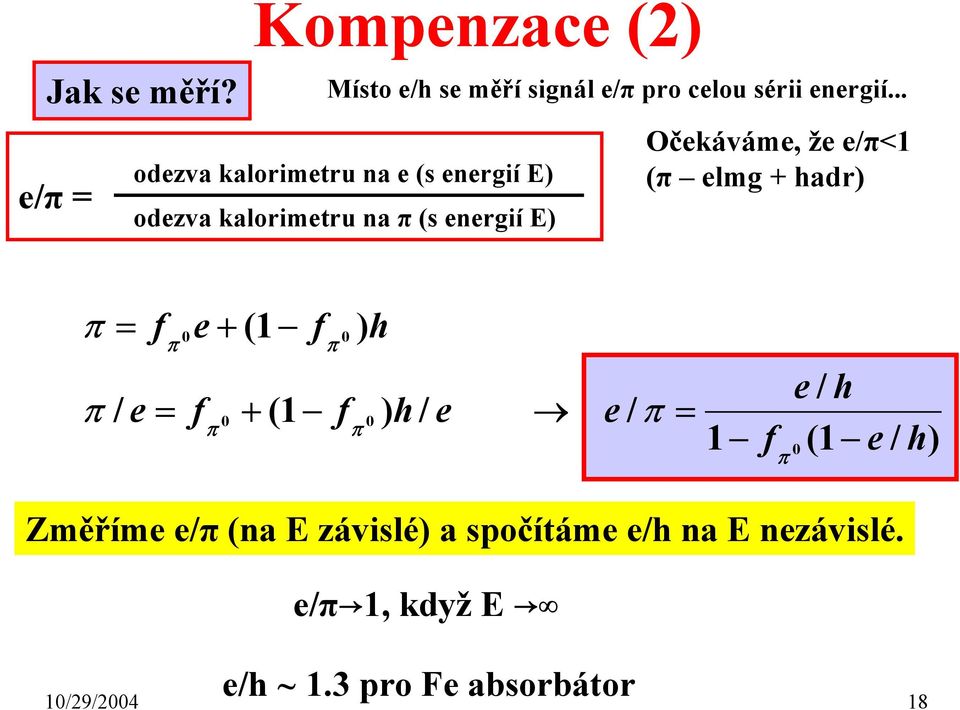 (π elmg + hadr) π = π / e f π = e + (1 f π f + (1 π f ) h π ) h / e e / π = 1 f π e / h (1 e / h)