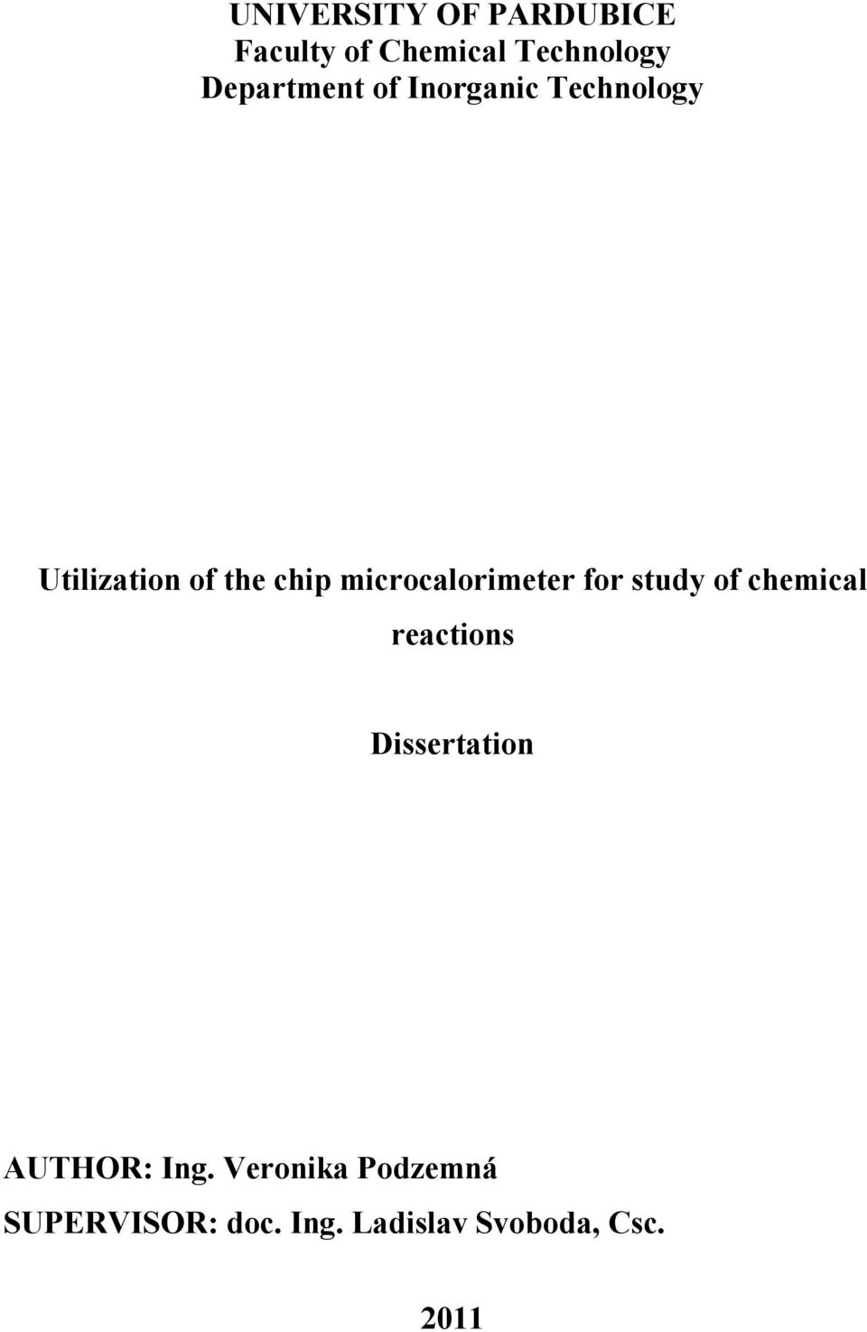 microcalorimeter for study of chemical reactions Dissertation