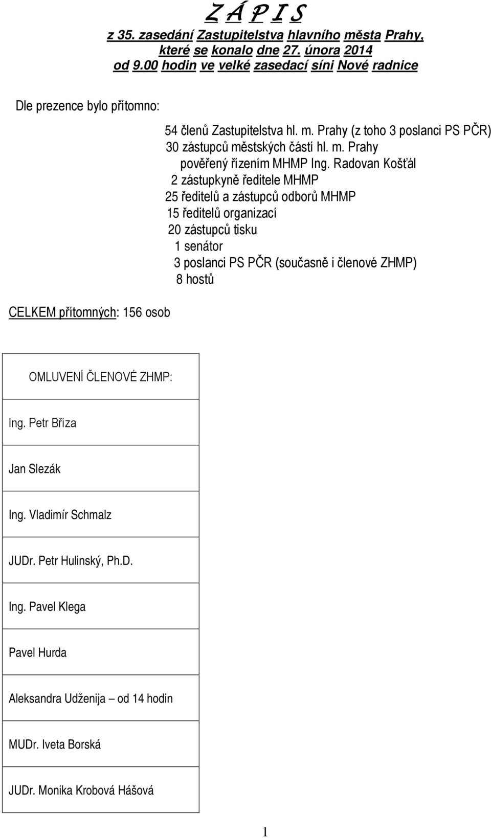 Prahy (z toho 3 poslanci PS PČR) 30 zástupců městských částí hl. m. Prahy pověřený řízením MHMP Ing.