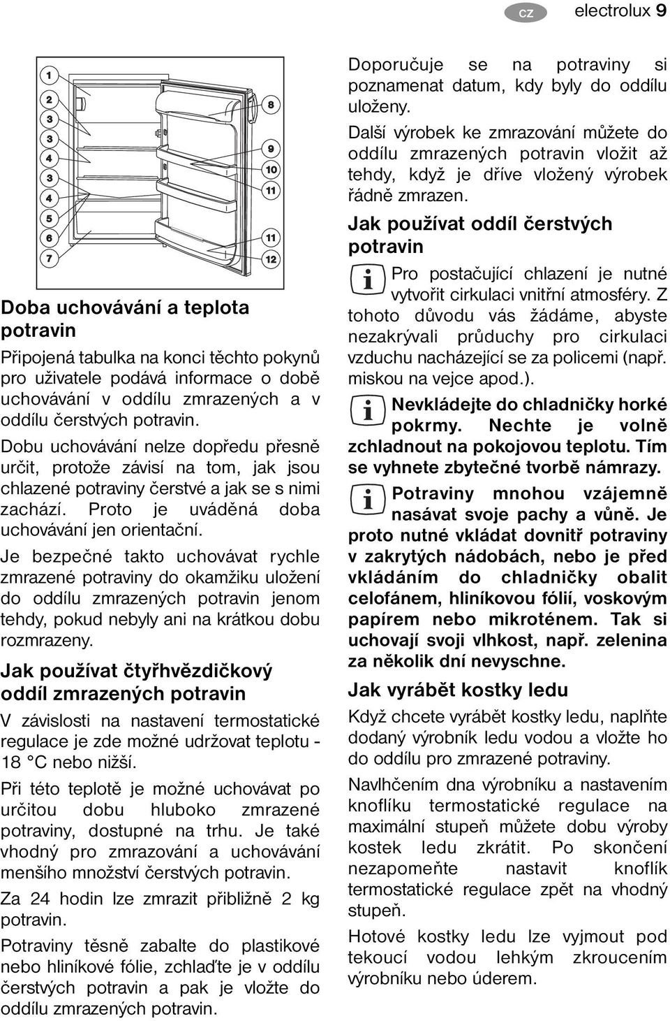 Je bezpečné takto uchovávat rychle zmrazené potraviny do okamžiku uložení do oddílu zmrazených potravin jenom tehdy, pokud nebyly ani na krátkou dobu rozmrazeny.