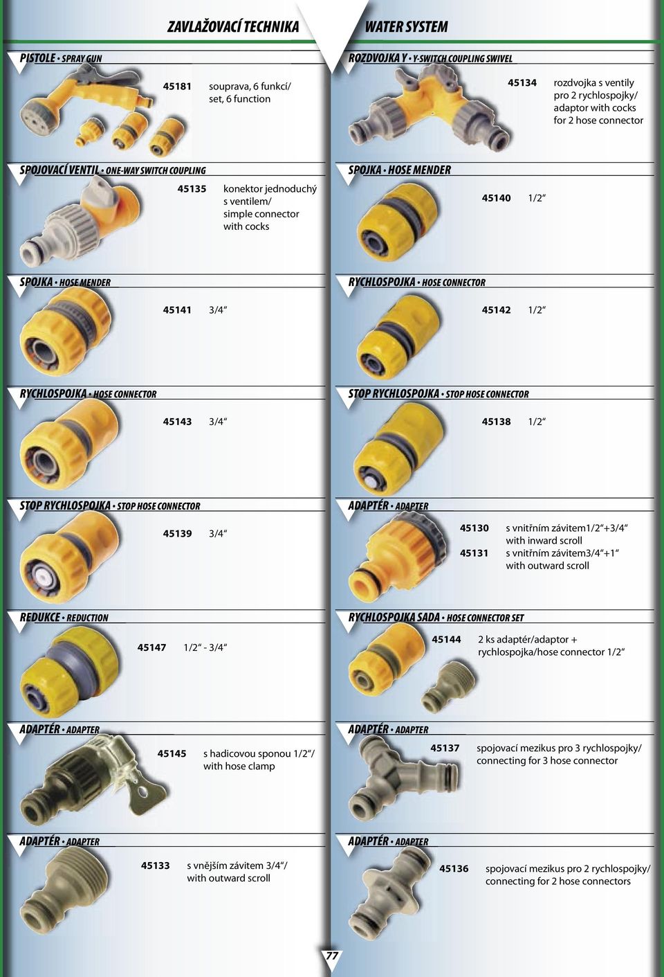 1/2 RYCHLOSPOJKA HOSE CONNECTOR STOP RYCHLOSPOJKA STOP HOSE CONNECTOR 45143 3/4 45138 1/2 STOP RYCHLOSPOJKA STOP HOSE CONNECTOR 45139 3/4 45130 s vnitřním závitem1/2 +3/4 with inward scroll 45131 s