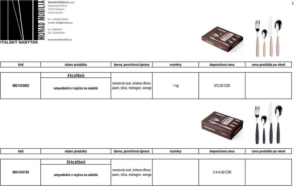 CZK 24 ks příborů 9901343103 umyvatelné v myčce na nádobí