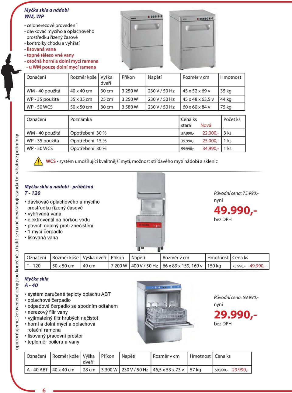 230 V / 50 Hz 45 x 48 x 63,5 v 44 kg WP - 50 WCS 50 x 50 cm 30 cm 3 580 W 230 V / 50 Hz 60 x 60 x 84 v 75 kg upozorňujeme, že uvedené ceny jsou konečné, a tudíž se na ně nevztahují standartní