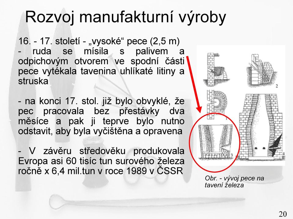 uhlíkaté litiny a struska - na konci 17. stol.