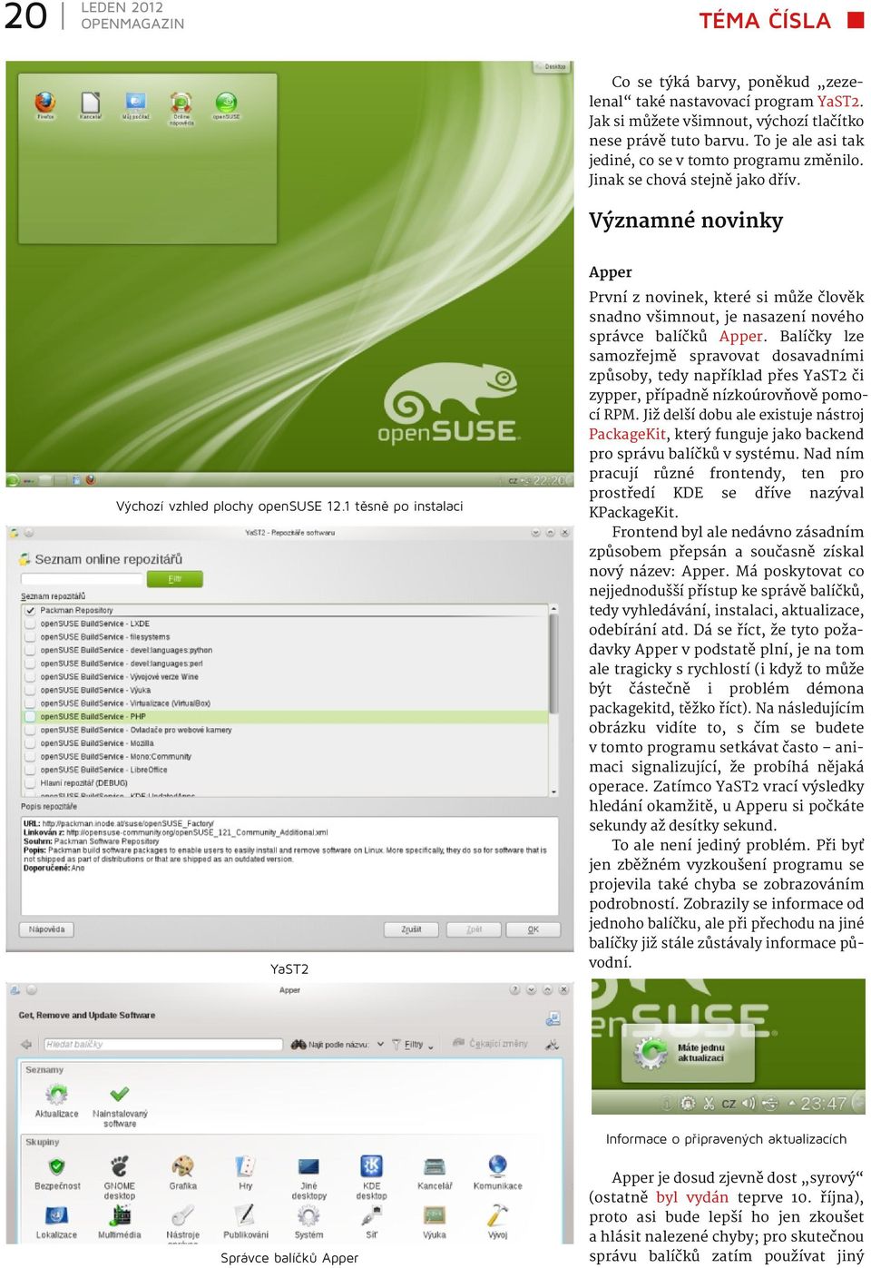 1 těsně po instalaci YaST2 První z novinek, které si může člověk snadno všimnout, je nasazení nového správce balíčků Apper.