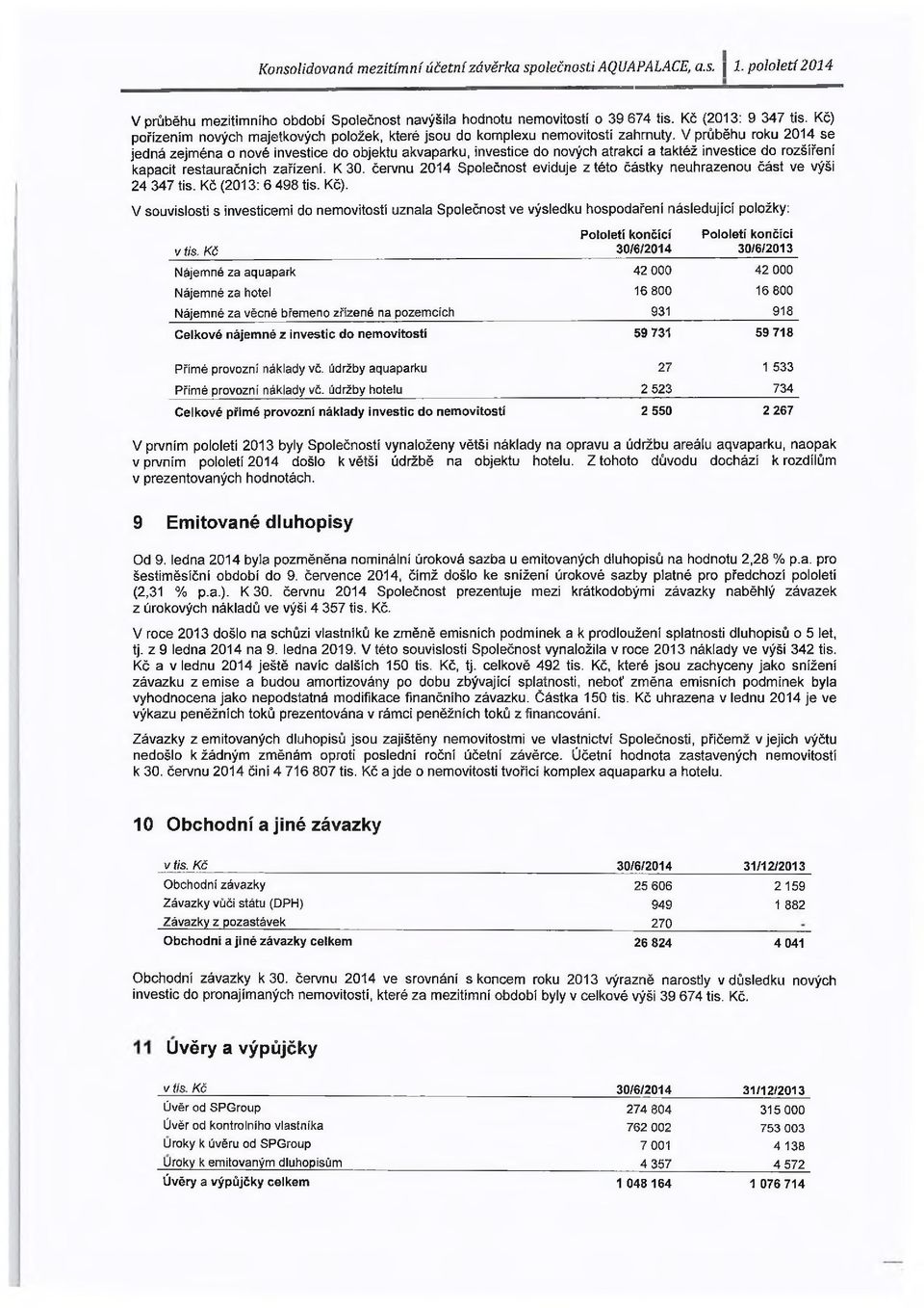 V průběhu roku 2014 se jedná zejména o nové investice do objektu akvaparku, investice do nových atrakcí a taktéž investice do rozšíření kapacit restauračních zařízení. K 30.