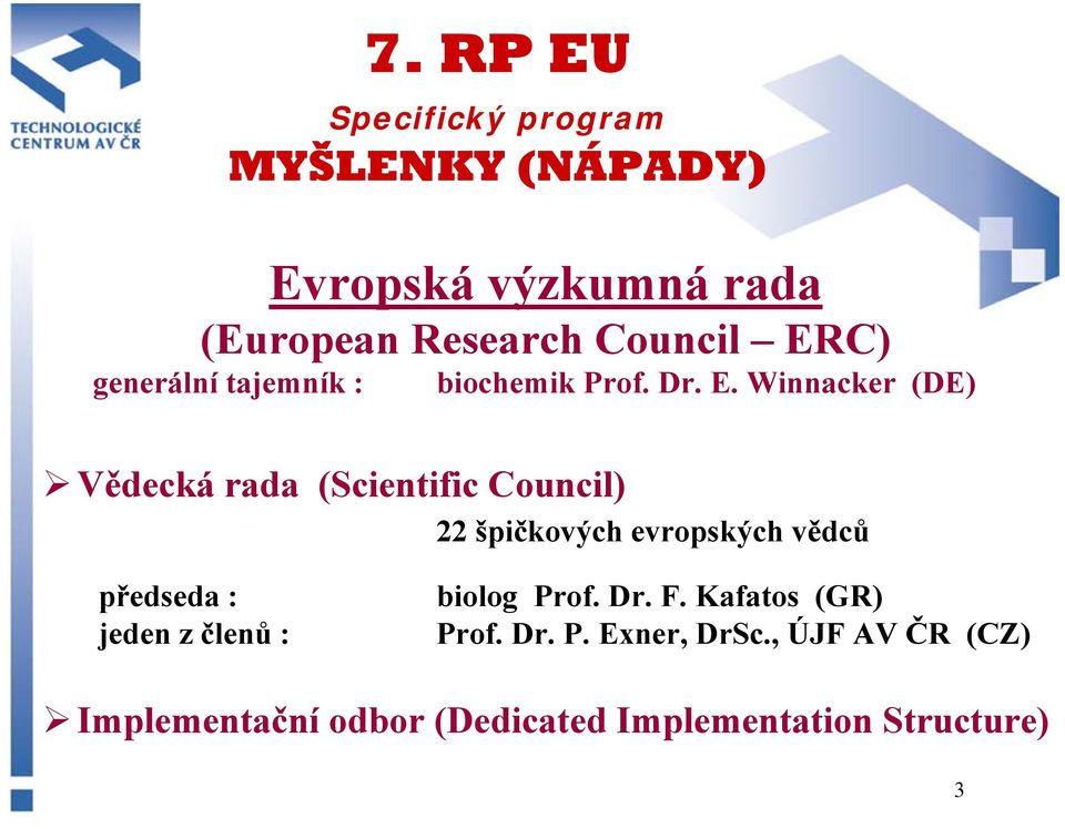 Winnacker (DE) Vědecká rada (Scientific Council) 22 špičkových evropských vědců