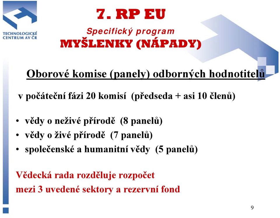 vědy o živé přírodě (7 panelů) společenské a humanitní vědy (5