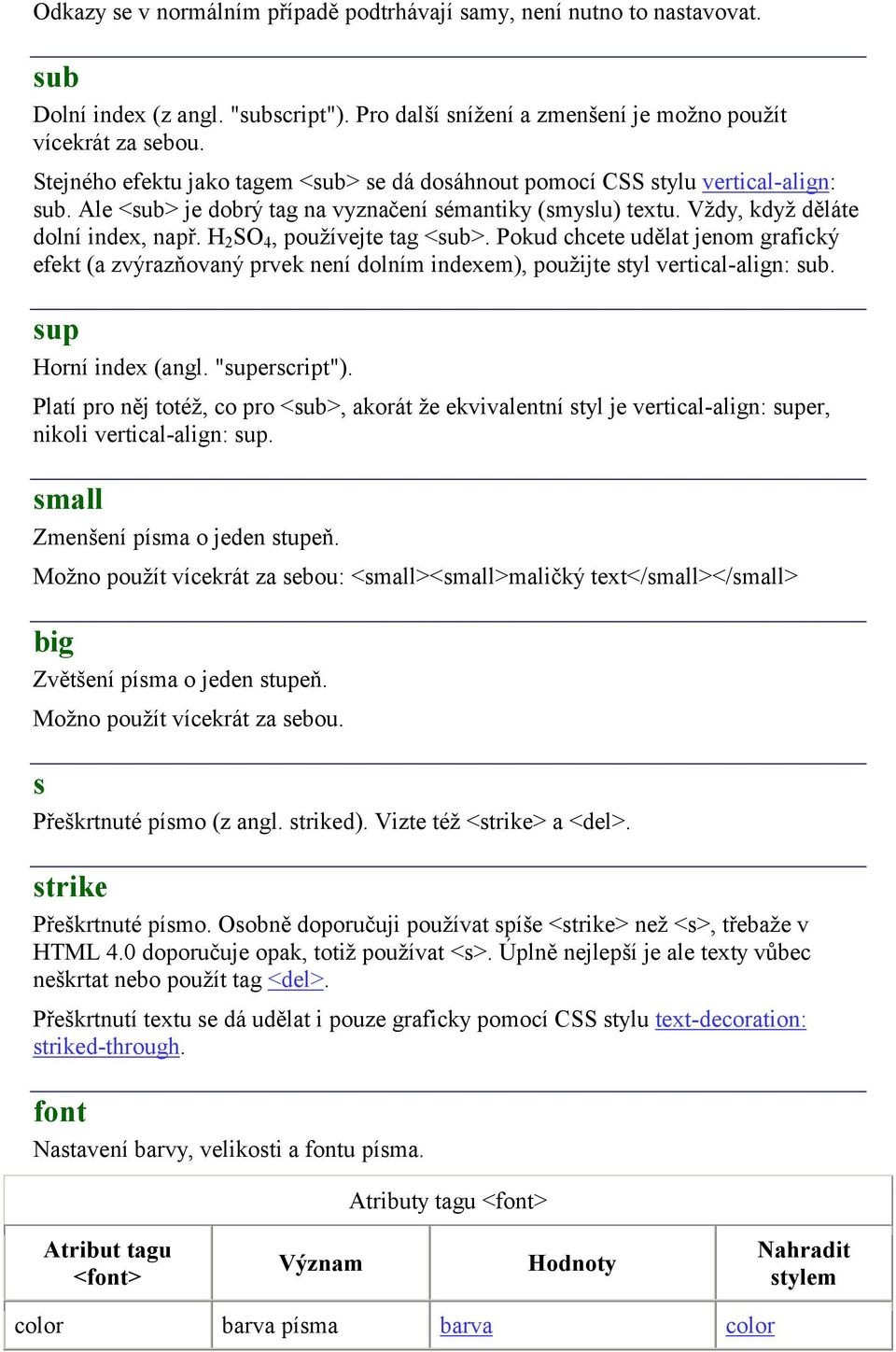 H 2 SO 4, používejte tag <sub>. Pokud chcete udělat jenom grafický efekt (a zvýrazňovaný prvek není dolním indexem), použijte styl vertical-align: sub. sup Horní index (angl. "superscript").