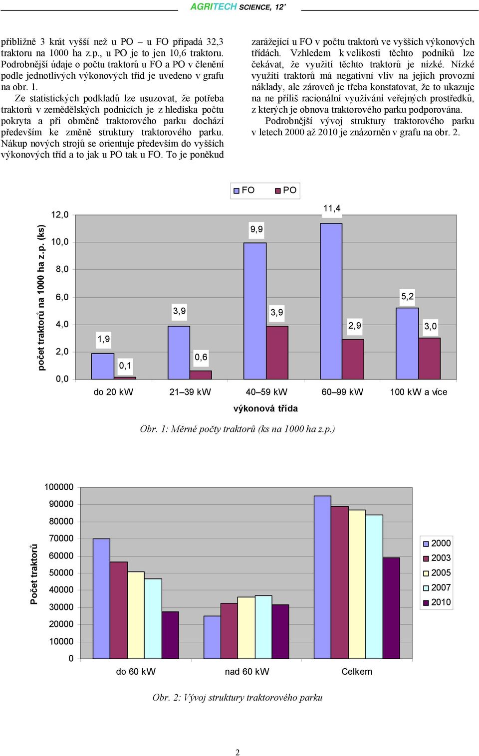 Ze statistických podkladů lze usuzovat, že potřeba traktorů v zemědělských podnicích je z hlediska počtu pokryta a při obměně traktorového parku dochází především ke změně struktury traktorového