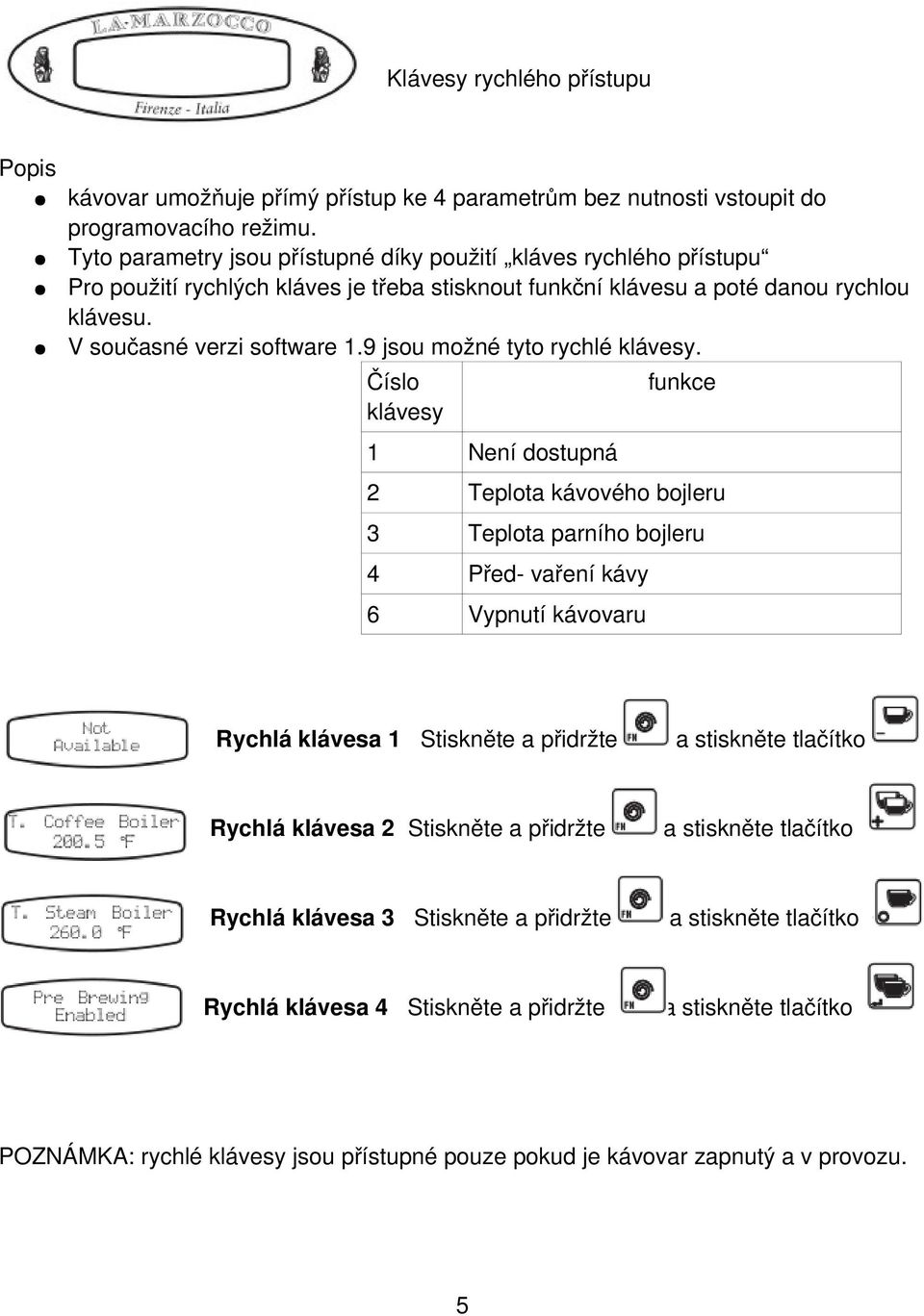 9 jsou možné tyto rychlé klávesy.