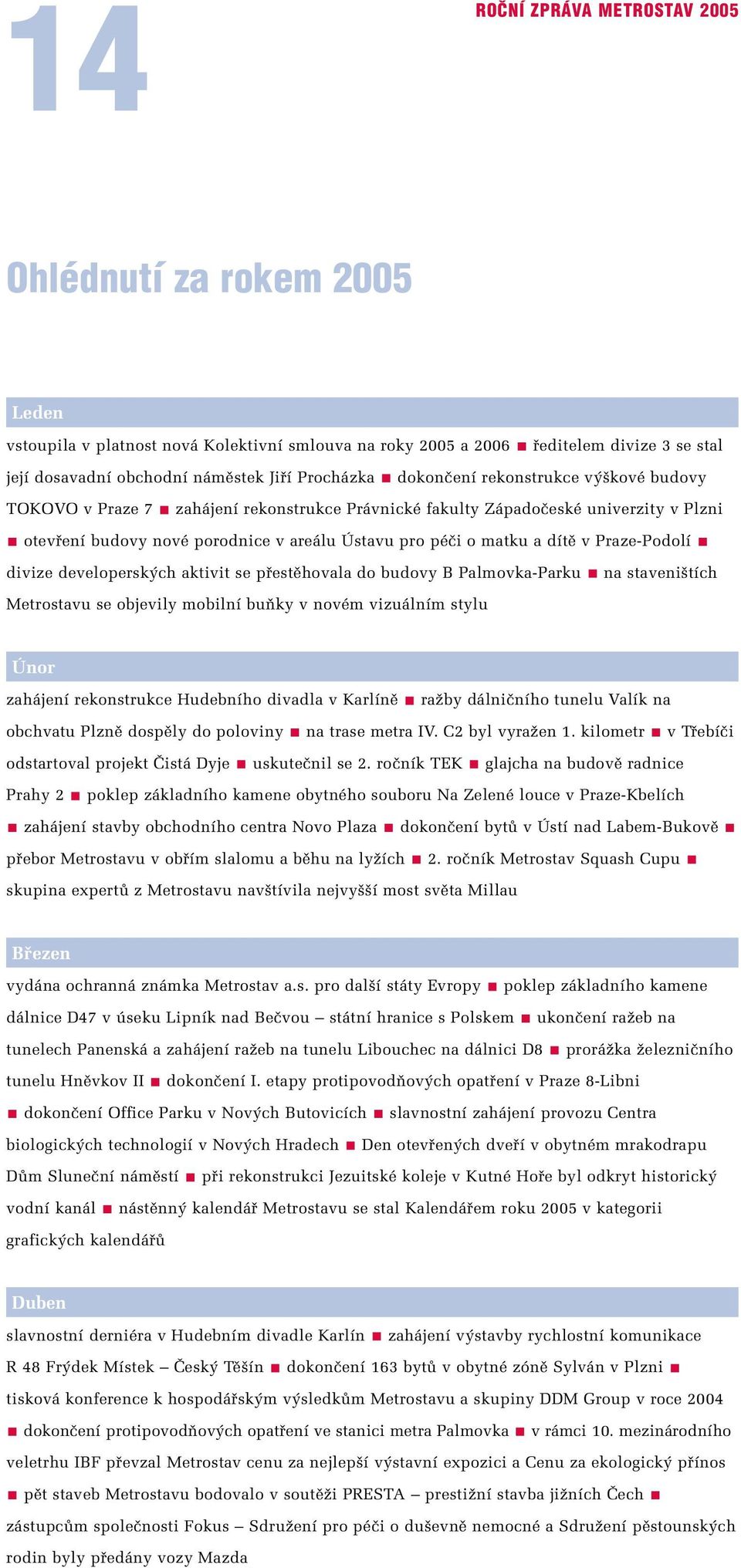 a dítû v Praze-Podolí divize developersk ch aktivit se pfiestûhovala do budovy B Palmovka-Parku na staveni tích Metrostavu se objevily mobilní buàky v novém vizuálním stylu Únor zahájení rekonstrukce