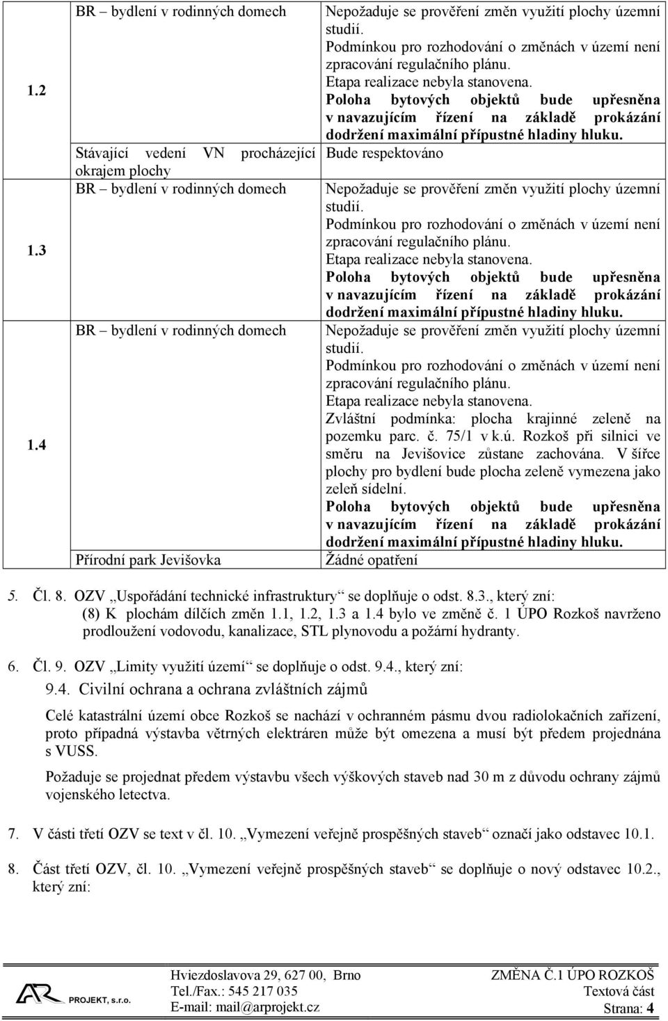 OZV Uspořádání technické infrastruktury se doplňuje o odst. 8.3., který zní: (8) K plochám dílčích změn 1.1, 1.2, 1.3 a 1.4 bylo ve změně č.