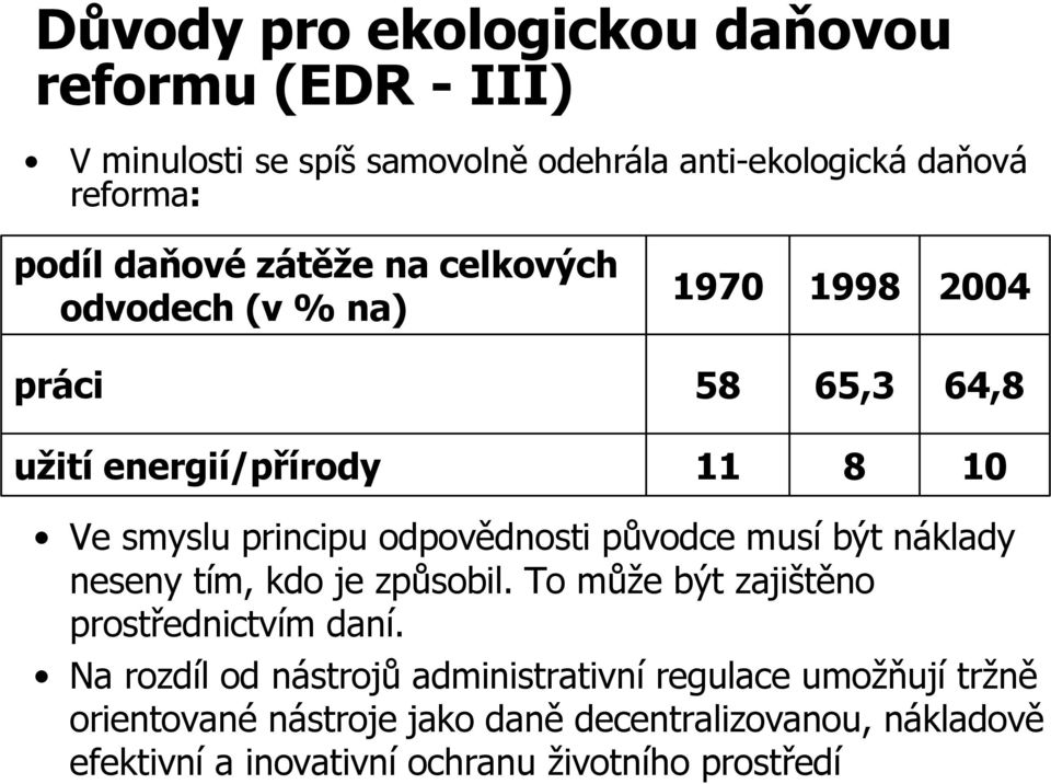 původce musí být náklady neseny tím, kdo je způsobil. To může být zajištěno prostřednictvím daní.