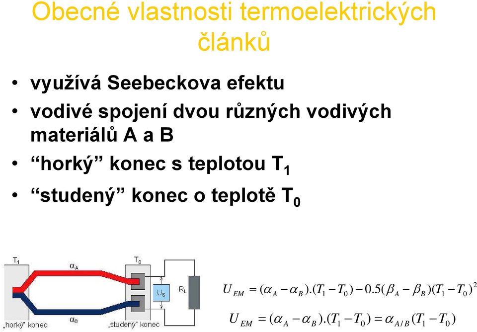 teplotou T 1 studený konec o teplotě T 0 U EM = ( α α ).