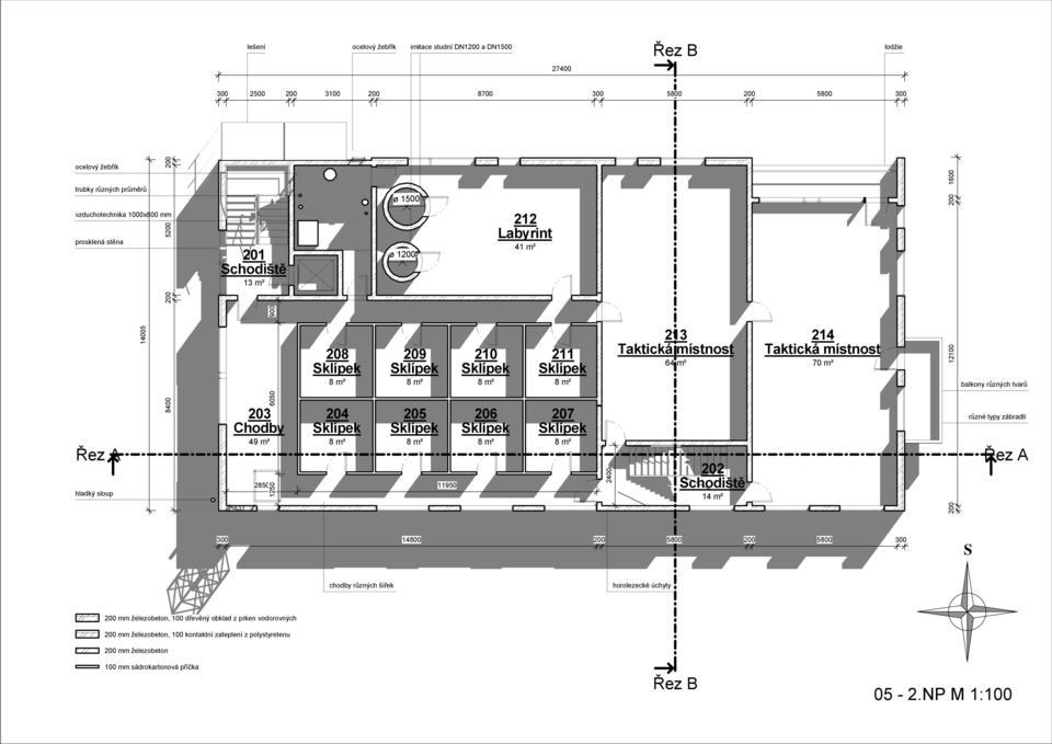 204 205 Sklípek Sklípek 49 m² 8 m² 8 m² 2850 11950 206 Sklípek 8 m² 207 Sklípek 8 m² Řez A 200 900 200 balkony různých tvarů hladký sloup 8400 6050 1250 2400 202 Schodiště 14 m² různé typy zábradlí