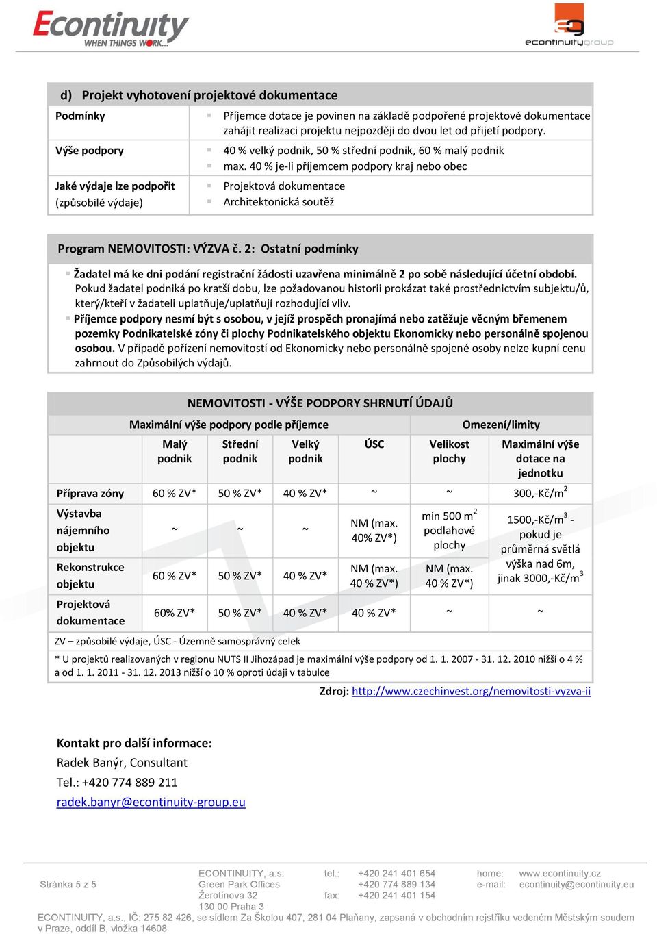 2: Ostatní podmínky Žadatel má ke dni podání registrační žádosti uzavřena minimálně 2 po sobě následující účetní období.