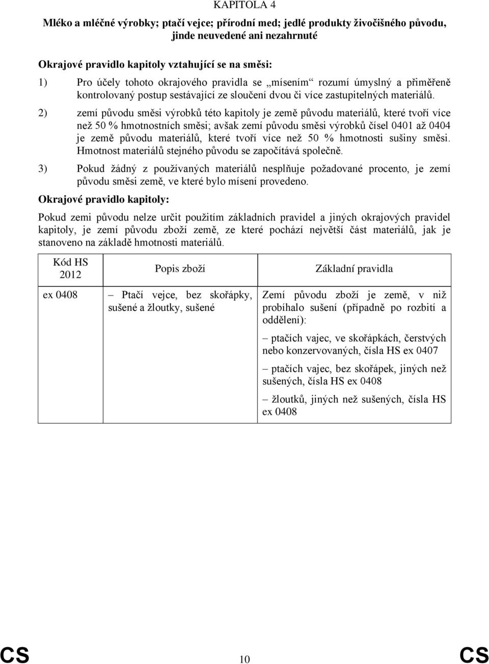 2) zemí původu směsi výrobků této kapitoly je země původu, které tvoří více než 50 % hmotnostních směsi; avšak zemí původu směsi výrobků čísel 0401 až 0404 je země původu, které tvoří více než 50 %