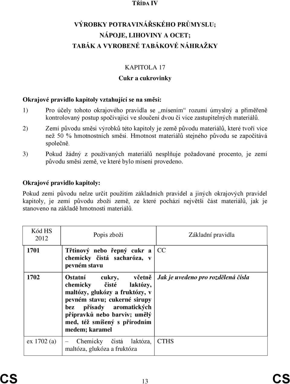 2) Zemí původu směsi výrobků této kapitoly je země původu, které tvoří více než 50 % hmotnostních směsi. Hmotnost stejného původu se započítává společně.