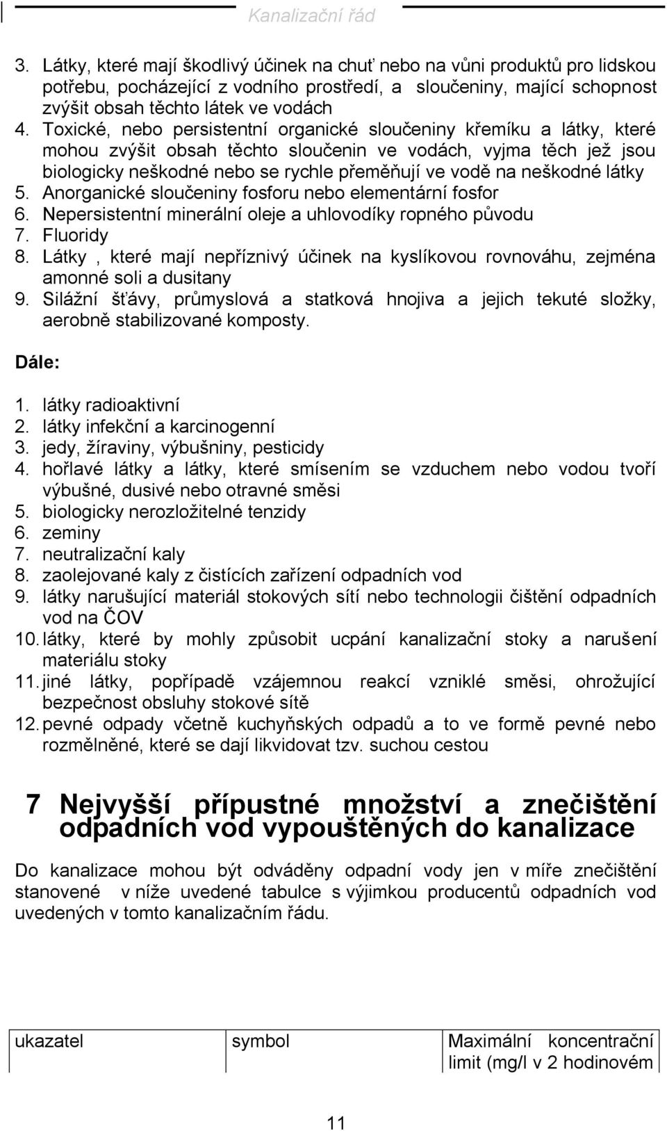 neškodné látky 5. Anorganické sloučeniny fosforu nebo elementární fosfor 6. Nepersistentní minerální oleje a uhlovodíky ropného původu 7. Fluoridy 8.