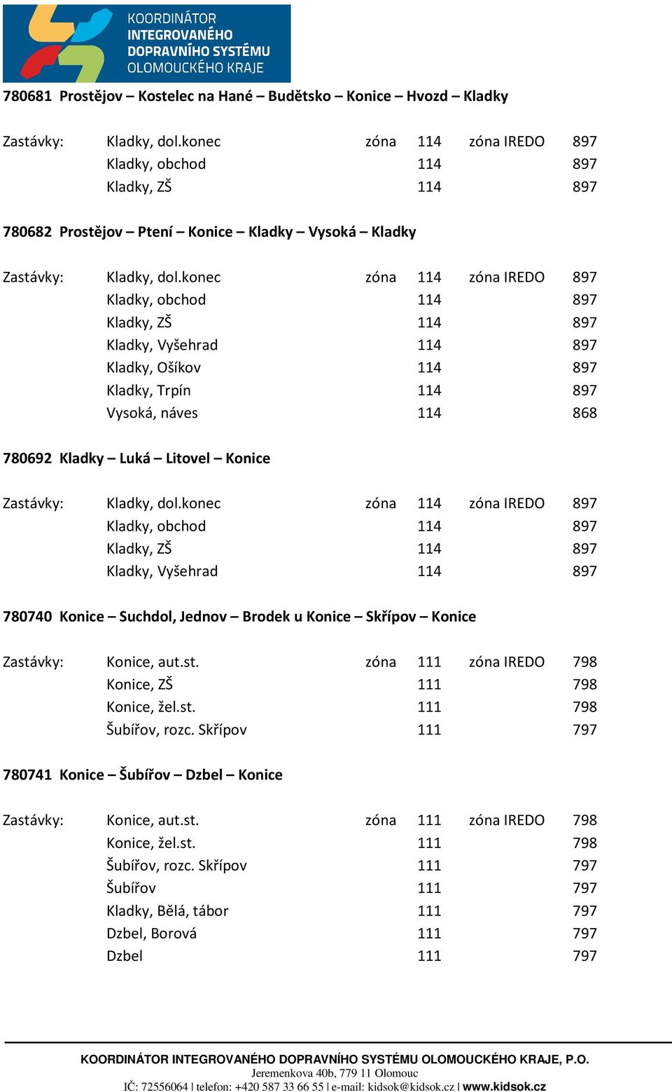 Zastávky: Konice, aut.st. zóna 111 zóna IREDO 798 Konice, ZŠ 111 798 Konice, žel.st. 111 798 Šubířov, rozc.