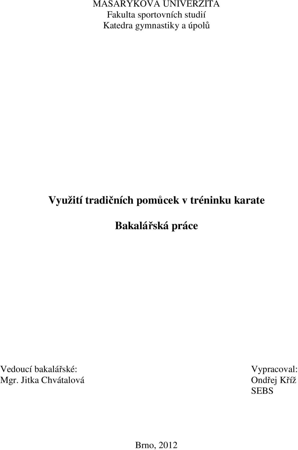 v tréninku karate Bakalářská práce Vedoucí bakalářské: