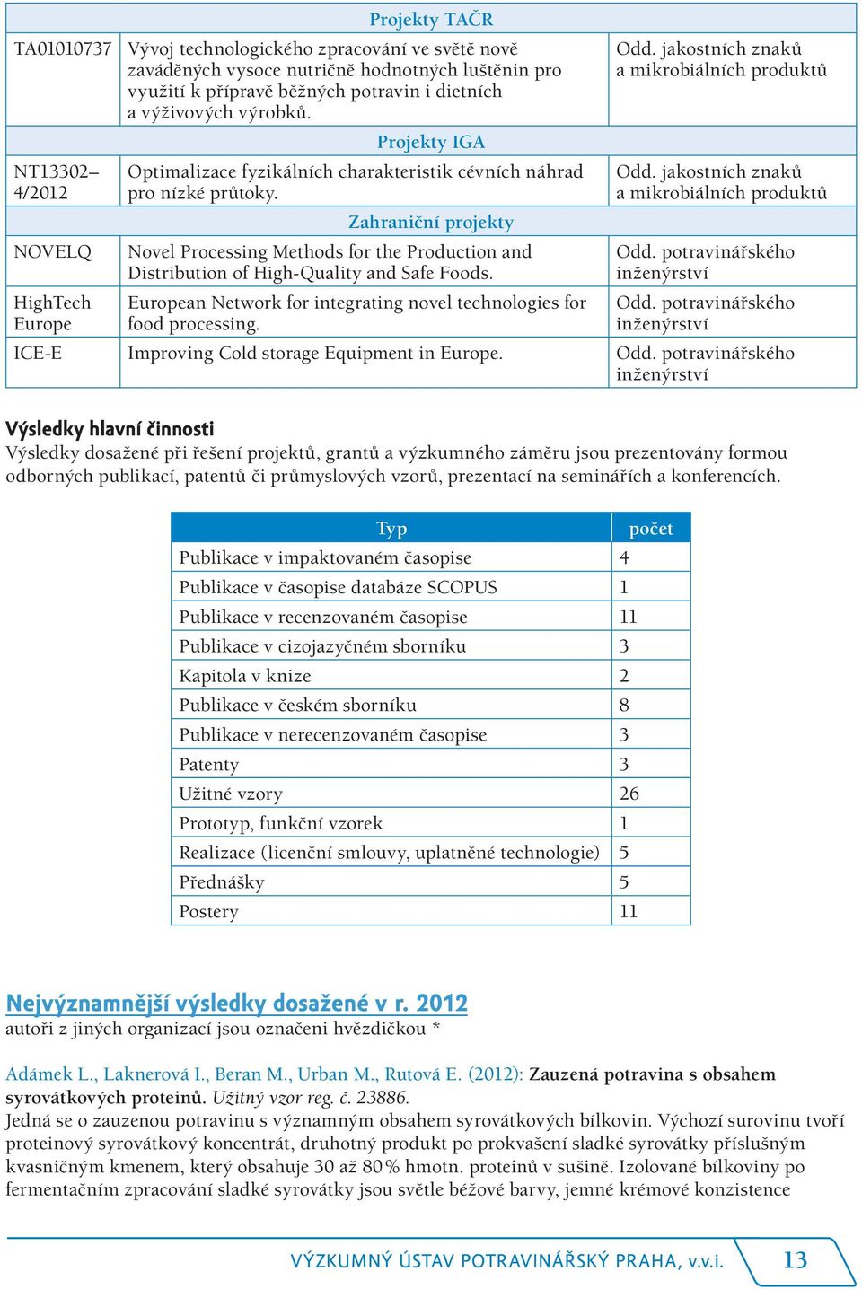 Zahraniční projekty Novel Processing Methods for the Production and Distribution of High-Quality and Safe Foods. European Network for integrating novel technologies for food processing. Odd.