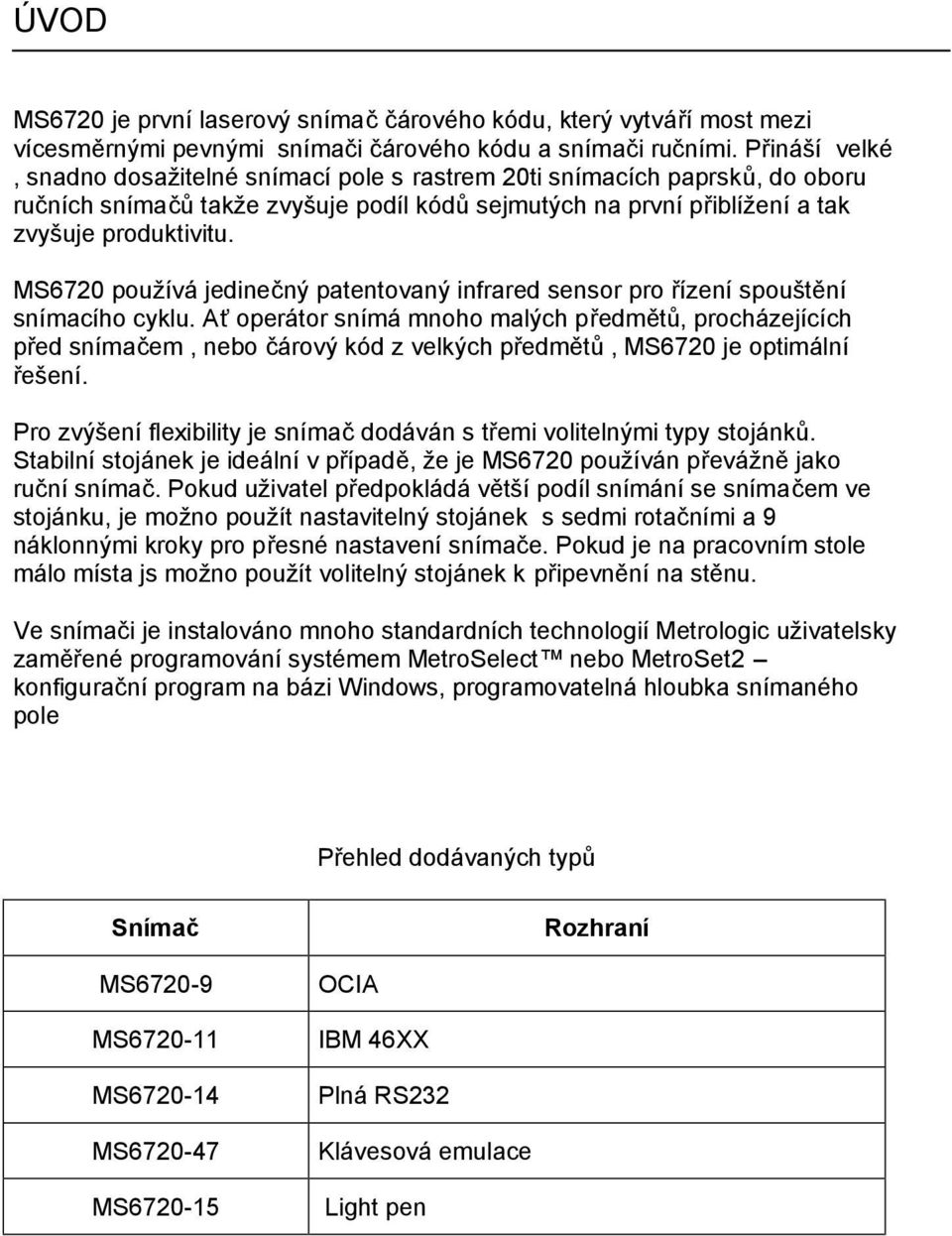 MS6720 používá jedinečný patentovaný infrared sensor pro řízení spouštění snímacího cyklu.