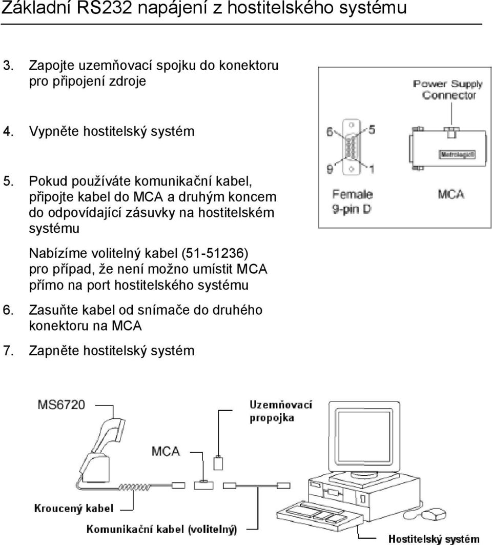 Pokud používáte komunikační kabel, připojte kabel do MCA a druhým koncem do odpovídající zásuvky na hostitelském