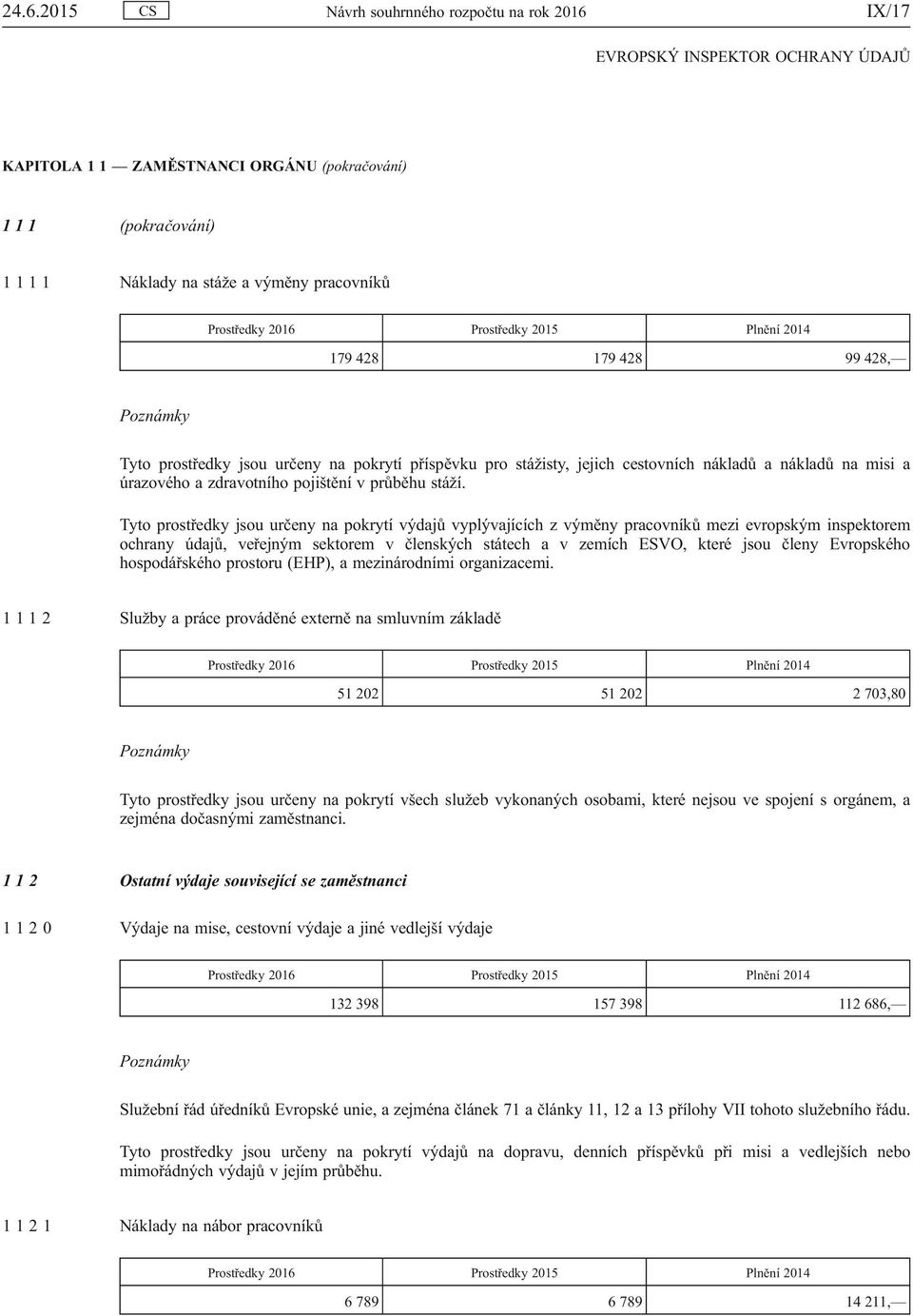 Tyto prostředky jsou určeny na pokrytí výdajů vyplývajících z výměny pracovníků mezi evropským inspektorem ochrany údajů, veřejným sektorem v členských státech a v zemích ESVO, které jsou členy