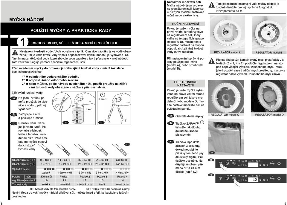 Před uvedením myčky do provozu je třeba zjistit tvrdost vody v místě instalace.