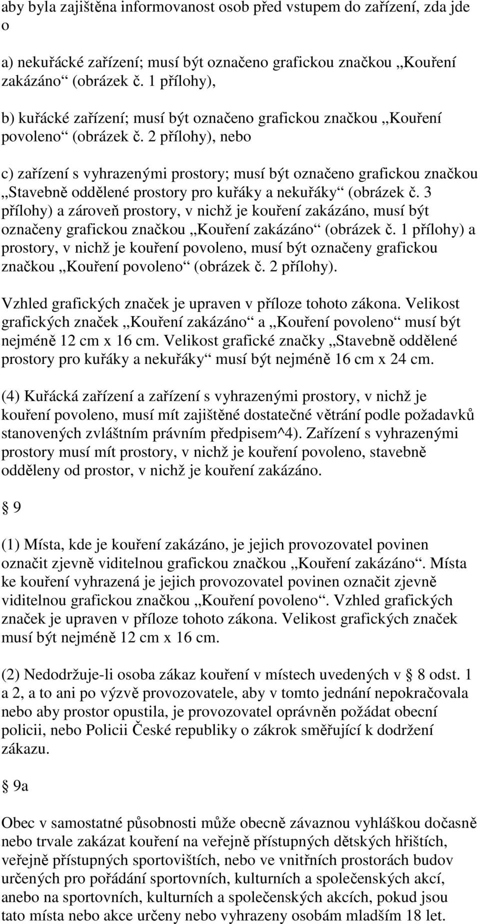 2 přílohy), nebo c) zařízení s vyhrazenými prostory; musí být označeno grafickou značkou Stavebně oddělené prostory pro kuřáky a nekuřáky (obrázek č.