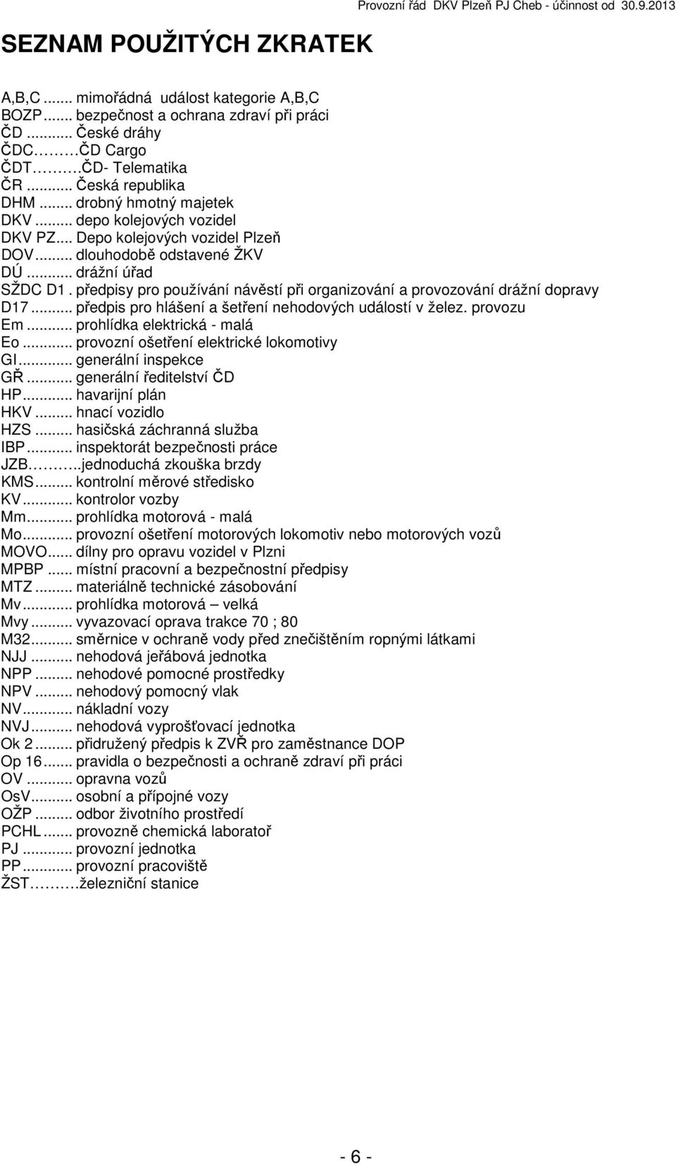 .. dlouhodobě odstavené ŽKV DÚ... drážní úřad SŽDC D1. předpisy pro používání návěstí při organizování a provozování drážní dopravy D17... předpis pro hlášení a šetření nehodových událostí v želez.