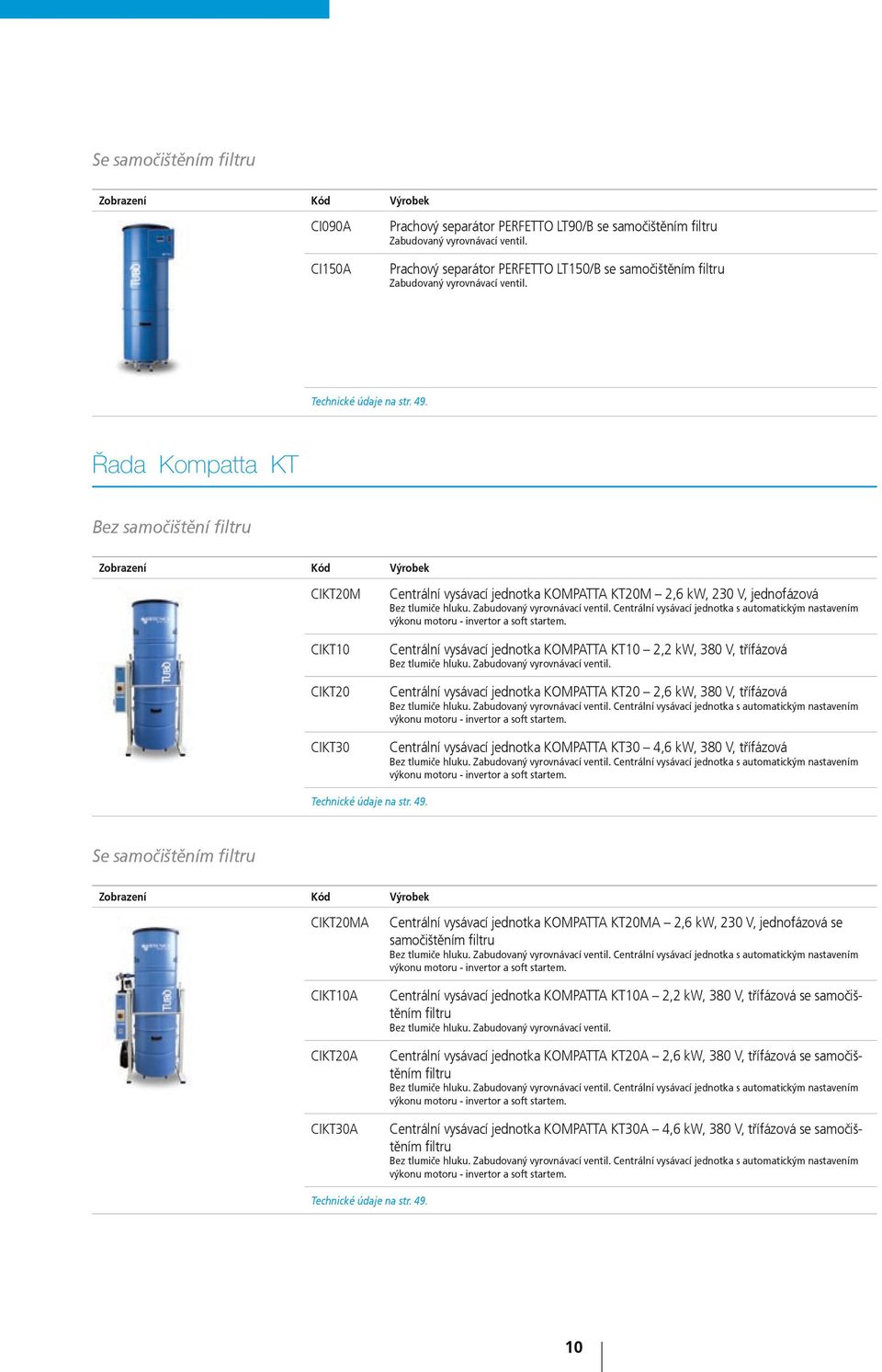 Řada Kompatta KT Bez samočištění filtru CIKT20M CIKT10 CIKT20 CIKT30 Centrální vysávací jednotka KOMPATTA KT20M 2,6 kw, 230 V, jednofázová Bez tlumiče hluku. Zabudovaný vyrovnávací ventil.