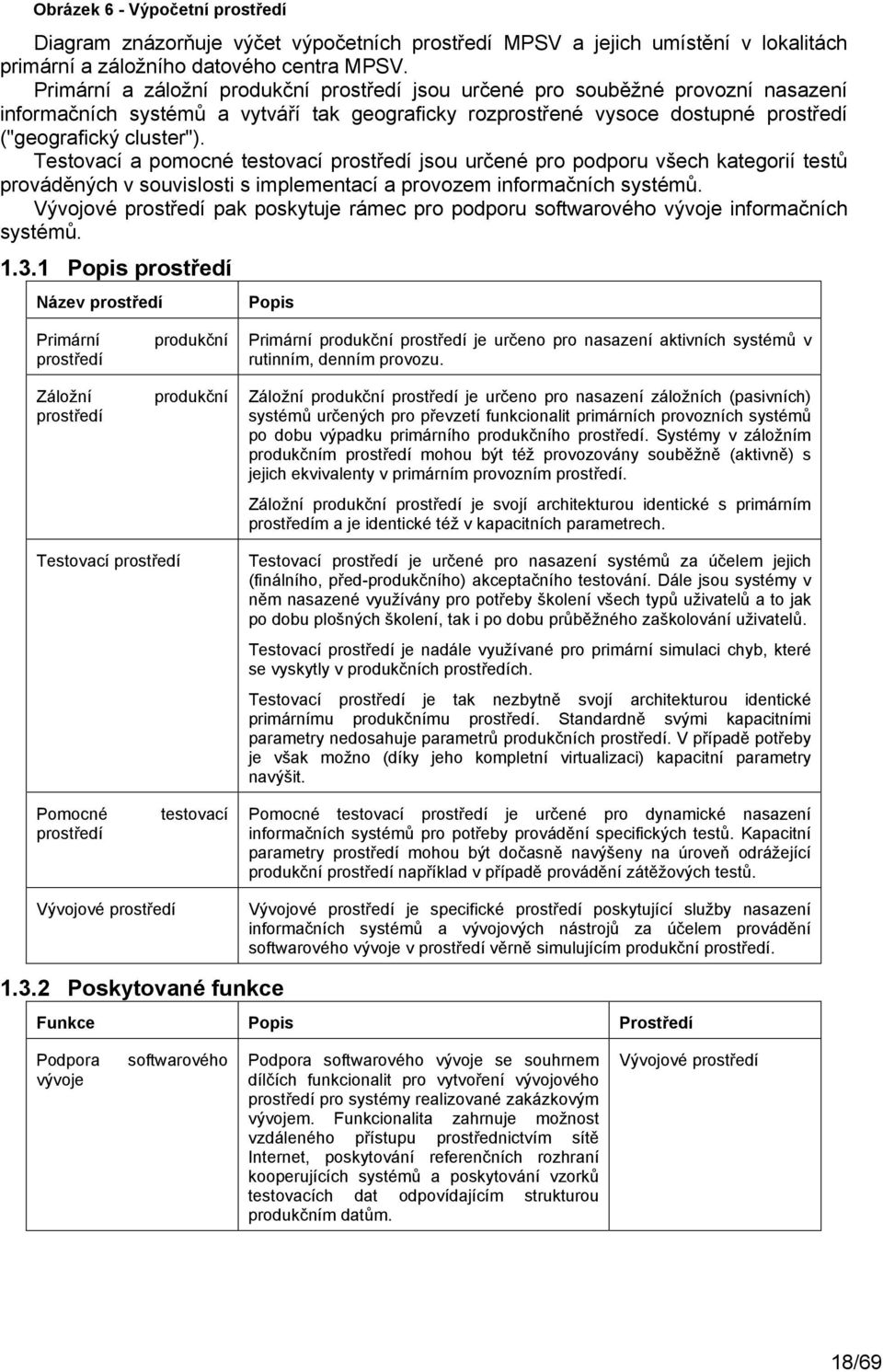 Testovací a pomocné testovací prostředí jsou určené pro podporu všech kategorií testů prováděných v souvislosti s implementací a provozem informačních systémů.