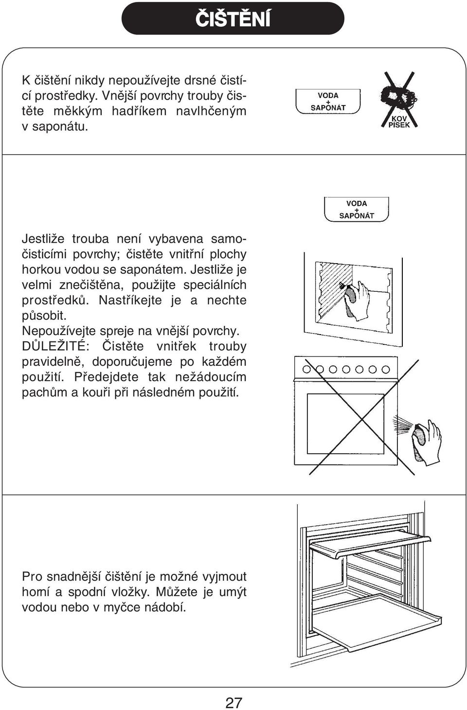 JestliÏe je velmi zneãi tûna, pouïijte speciálních prostfiedkû. Nastfiíkejte je a nechte pûsobit. NepouÏívejte spreje na vnûj í povrchy.