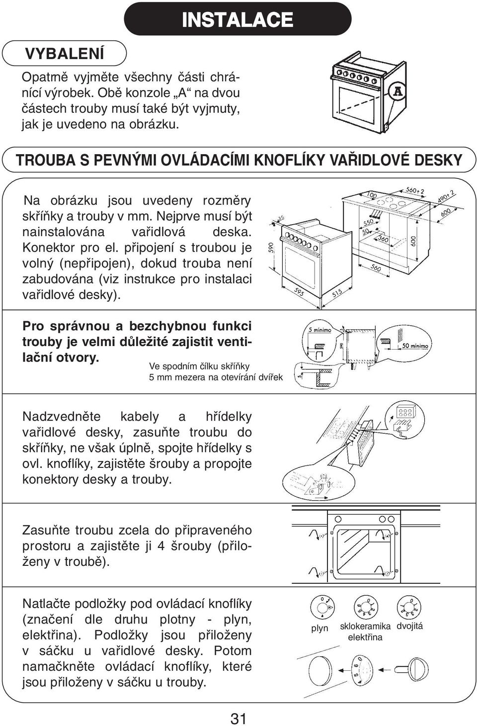 pfiipojení s troubou je voln (nepfiipojen), dokud trouba není zabudována (viz instrukce pro instalaci vafiidlové desky).